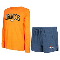 Women's Concepts Sport Navy/Orange Denver Broncos Raglan Long Sleeve T-Shirt & Shorts Lounge Set