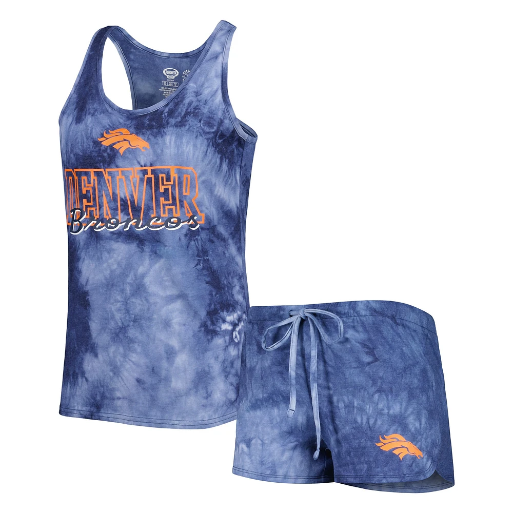 Concepts Sport Ensemble de nuit avec débardeur et short pour femme Denver Broncos Billboard à encolure dégagée dos nageur bleu marine