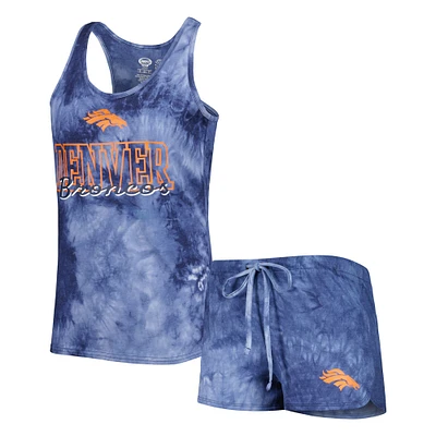 Concepts Sport Ensemble de nuit avec débardeur et short pour femme Denver Broncos Billboard à encolure dégagée dos nageur bleu marine