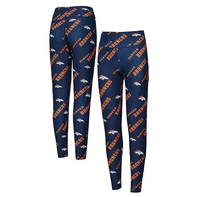 Women's Concepts Sport Navy Denver Broncos Breakthrough Allover Print Knit Sleep Leggings