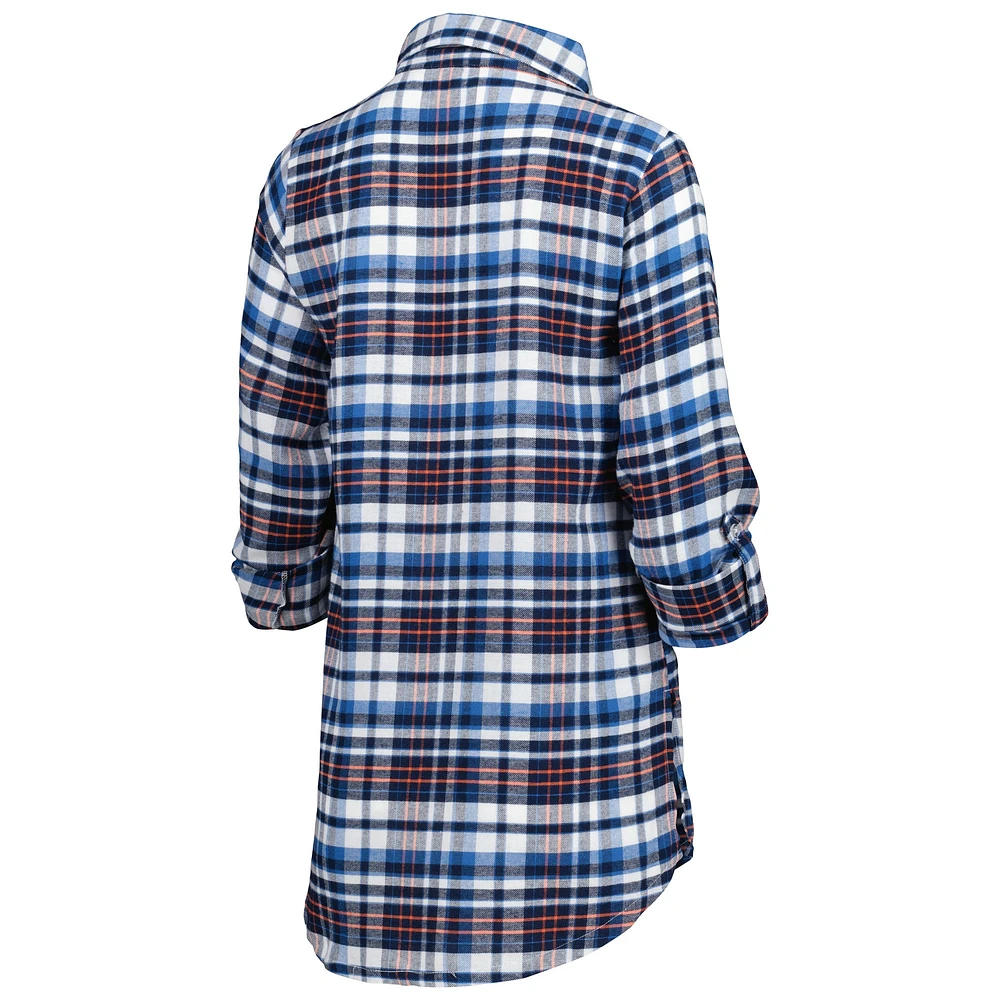 Women's Concepts Sport Navy Denver Broncos Mainstay Plaid Full-Button Long Sleeve Nightshirt