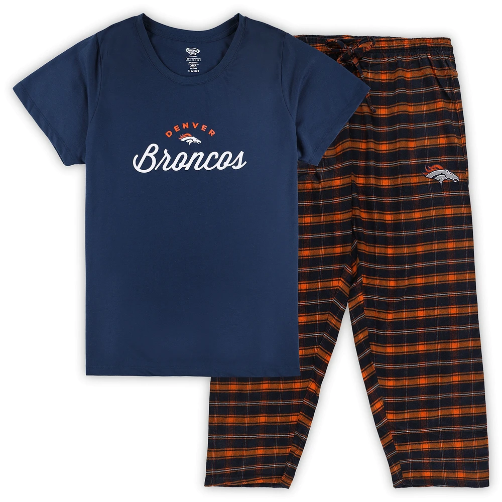 Ensemble de nuit Concepts Sport pour femmes, t-shirt et pantalon en flanelle, avec badge grande taille, Denver Broncos, bleu marine