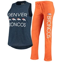 Ensemble de nuit avec débardeur et pantalon Muscle Broncos Denver Concepts Sport pour femme, orange/bleu marine