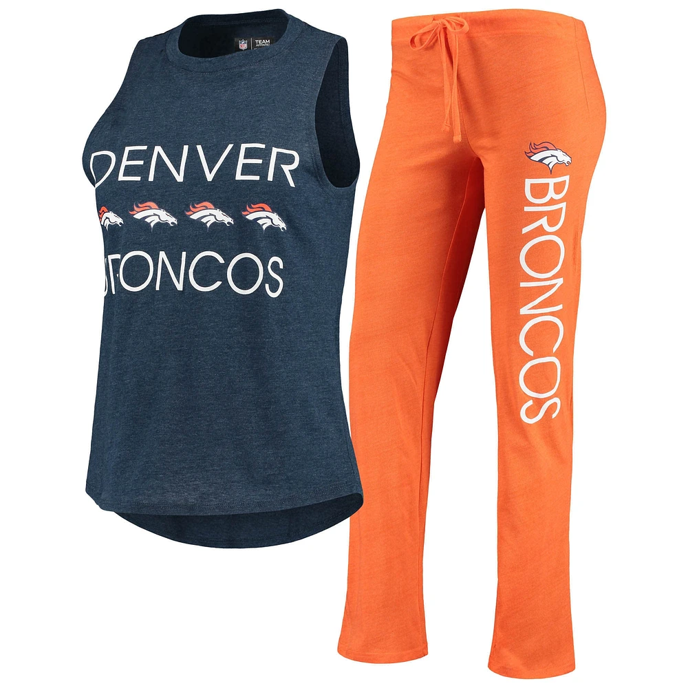 Ensemble de nuit avec débardeur et pantalon Muscle Broncos Denver Concepts Sport pour femme, orange/bleu marine