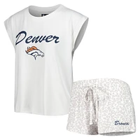 Ensemble de pyjama et short en tricot Denver Broncos Montana Concepts Sport pour femme, blanc/crème