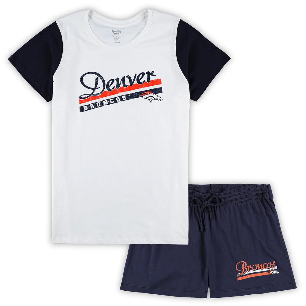 Ensemble de nuit pour femme Concepts Sport Blanc/bleu marine Denver Broncos Taille plus t-shirt et short Downfield