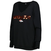 Women's Cuce Black Denver Broncos Sequin Logo V-Neck Pullover Sweatshirt