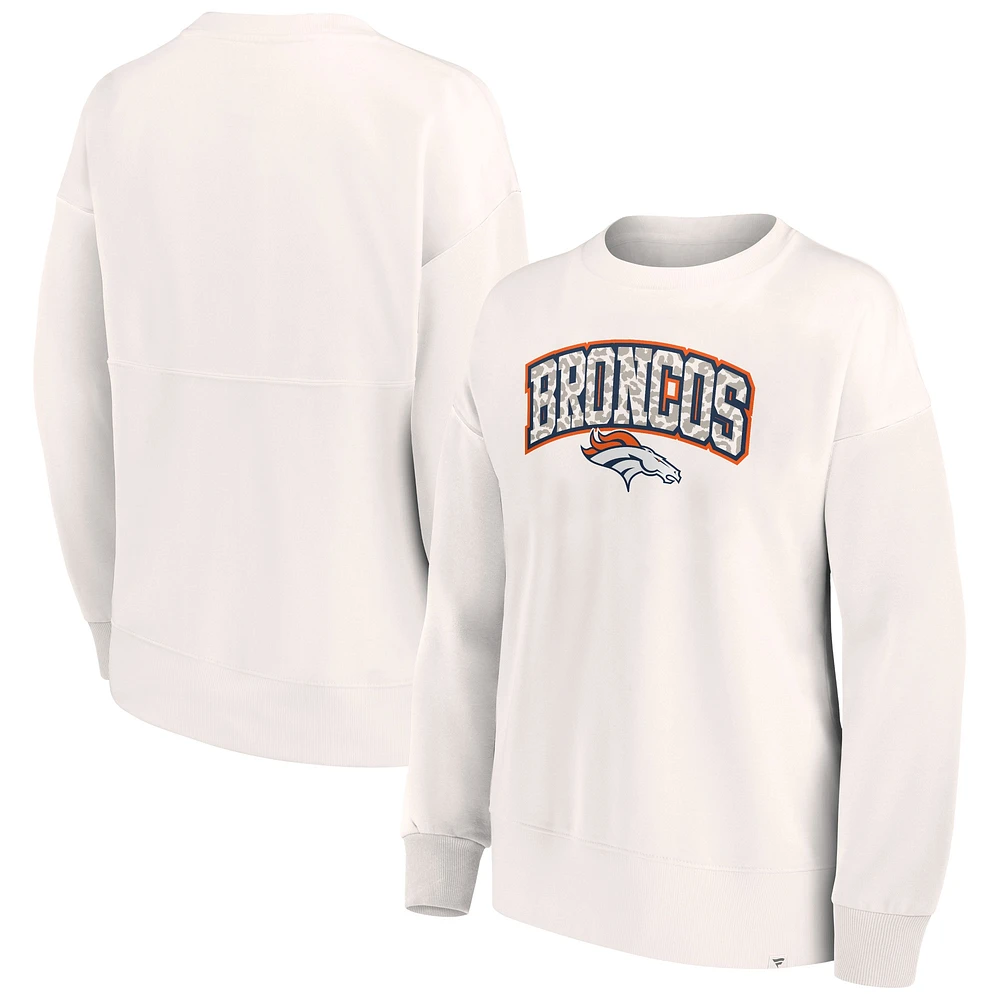 Women's Fanatics Cream Denver Broncos Leopard Team Pullover Sweatshirt