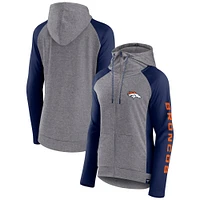 Women's Fanatics  Heather Gray/College Navy Denver Broncos Blind Side Lightweight Full-Zip Hoodie