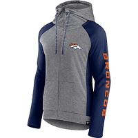 Fanatics pour femmes Heather Grey/College Navy Denver Broncos Blind Side Sweat à capuche léger entièrement zippé