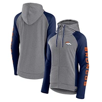 Women's Fanatics  Heather Gray/College Navy Denver Broncos Blind Side Lightweight Full-Zip Hoodie