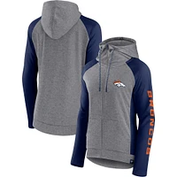 Women's Fanatics  Heather Gray/College Navy Denver Broncos Blind Side Lightweight Full-Zip Hoodie