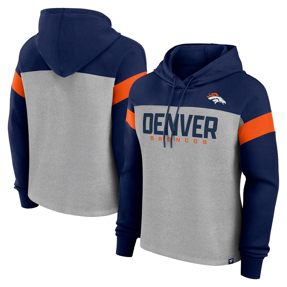 Sweat à capuche enfiler Fanatics pour femme, gris chiné/bleu marine, Denver Broncos Bold Play Call