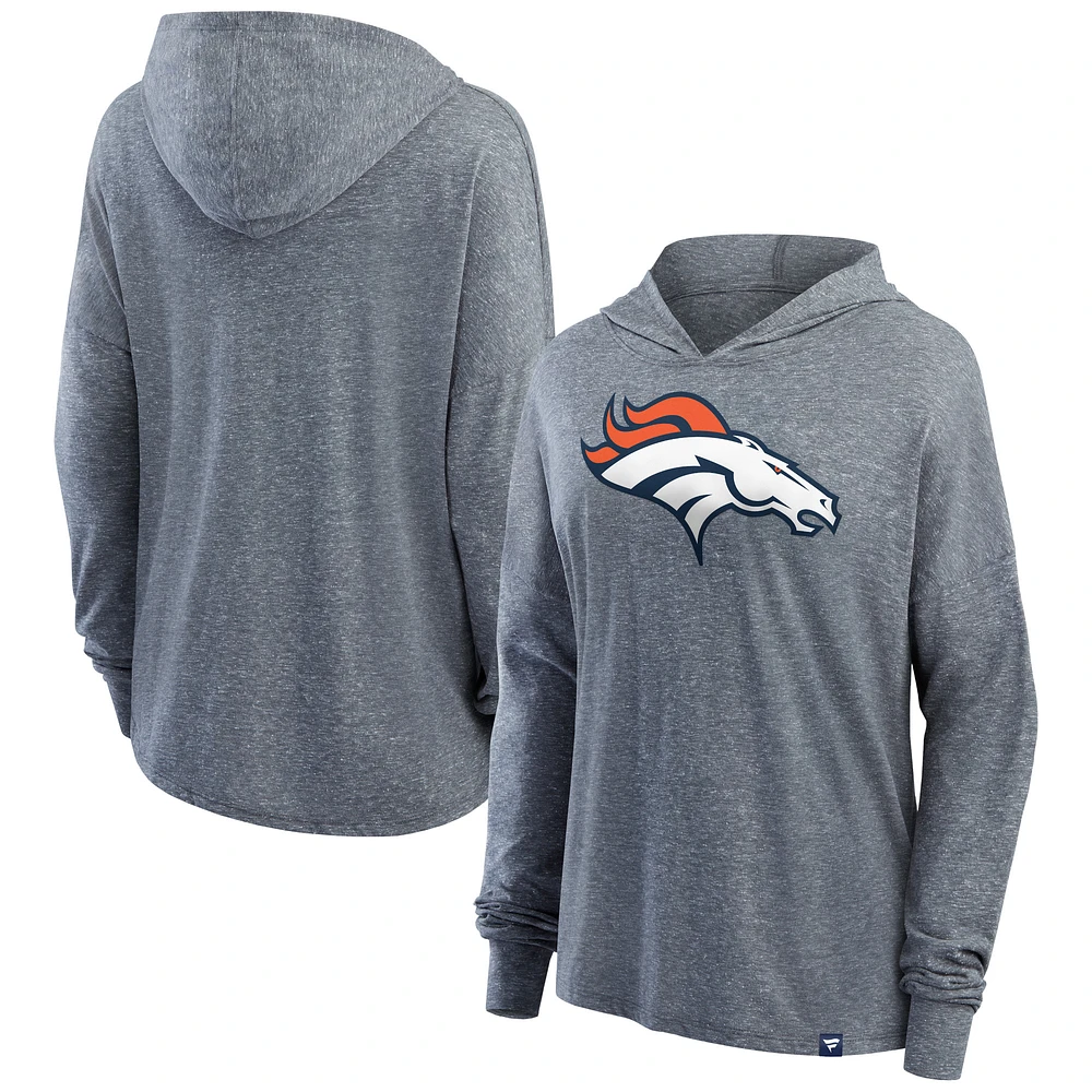 Women's Fanatics Heather Gray Denver Broncos Cozy Primary Pullover Hoodie