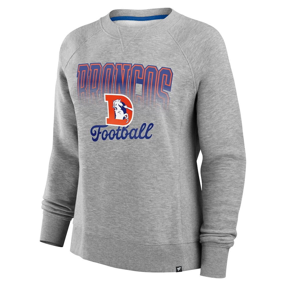 Sweat-shirt en polaire Hit Hard de Denver Broncos Heather Grey pour femmes Fanatics