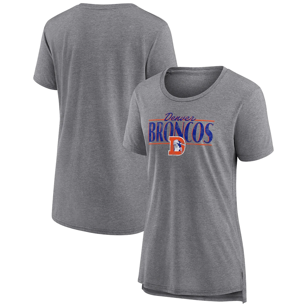 T-shirt à trois mélanges Fanatics pour femmes gris chiné Denver Broncos Up the Middle