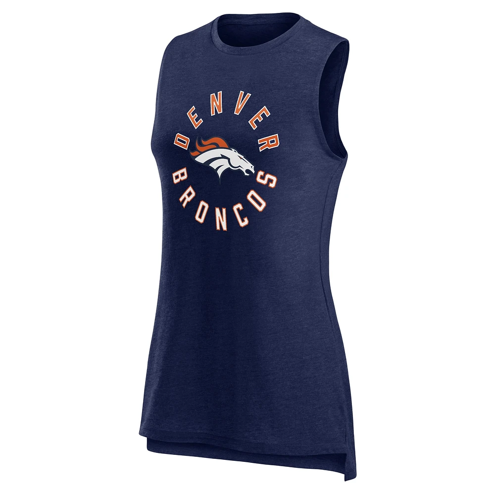 Women's Fanatics  Heather Navy Denver Broncos What Goes Around Tank Top