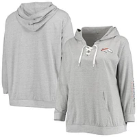Women's Fanatics Heathered Gray Denver Broncos Plus Lace-Up Pullover Hoodie