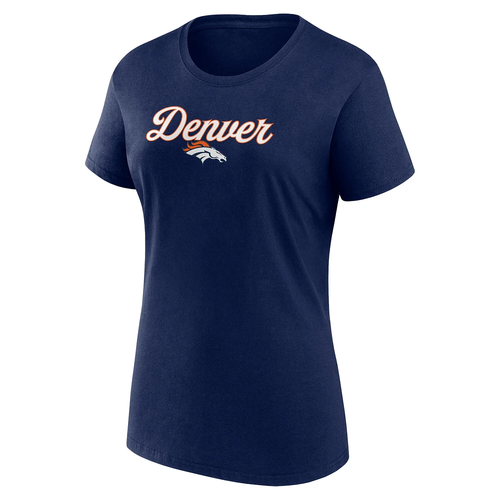 Ensemble t-shirt et short Fanatics pour femmes bleu marine/anthracite chiné Denver Broncos Script Lounge