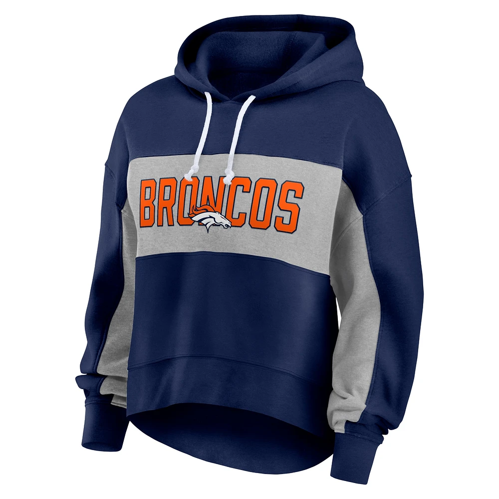 Sweat à capuche Fanatics pour femmes bleu marine/gris chiné Denver Broncos Filled Stat Sheet Pull