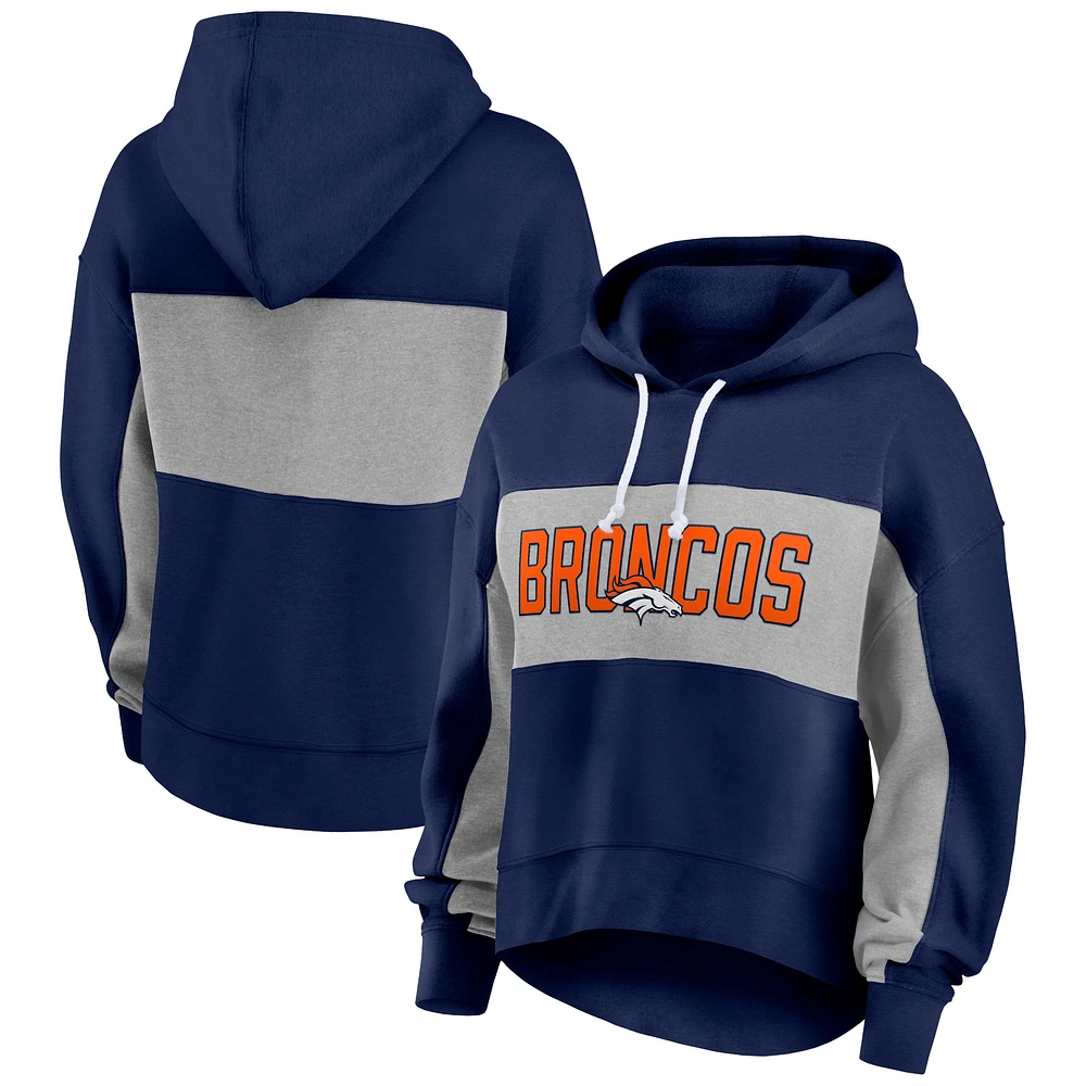 Sweat à capuche Fanatics pour femmes bleu marine/gris chiné Denver Broncos Filled Stat Sheet Pull