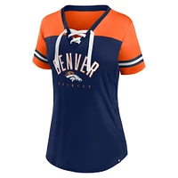 T-shirt à lacets et col en V pour femme Fanatics bleu marine/orange Denver Broncos Blitz & Glam