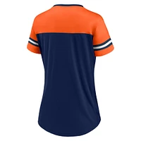 T-shirt à lacets et col en V pour femme Fanatics bleu marine/orange Denver Broncos Blitz & Glam