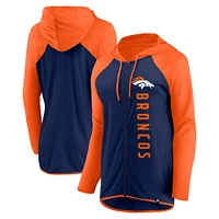 Sweat à capuche entièrement zippé Fanatics pour femmes bleu marine/orange Denver Broncos Forever Fan