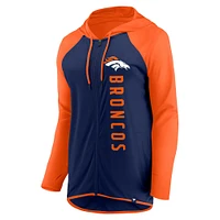 Sweat à capuche entièrement zippé Fanatics pour femmes bleu marine/orange Denver Broncos Forever Fan