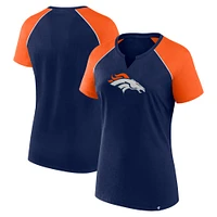 T-shirt raglan pailleté bleu marine/orange pour femme des Denver Broncos Fanatics