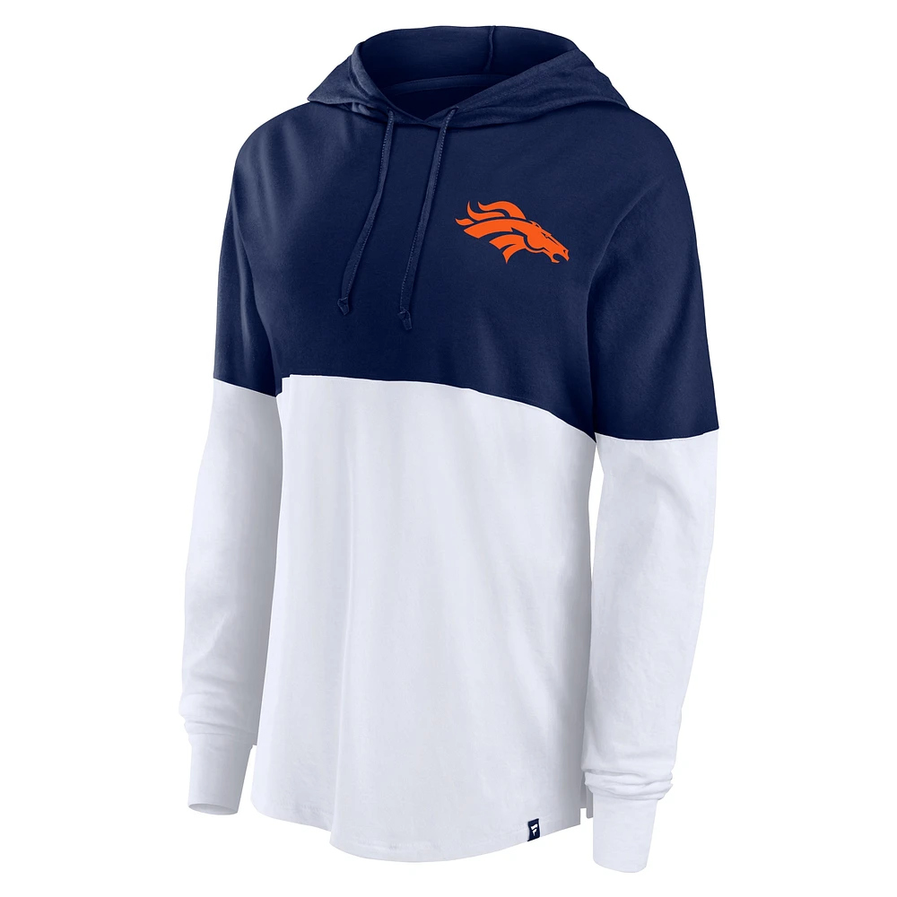 Women's Fanatics Navy/White Denver Broncos Backup Option Long Sleeve Hoodie T-Shirt