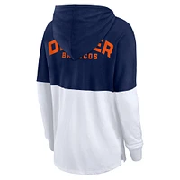 T-shirt à capuche manches longues Fanatics pour femmes bleu marine/blanc Denver Broncos Backup Option