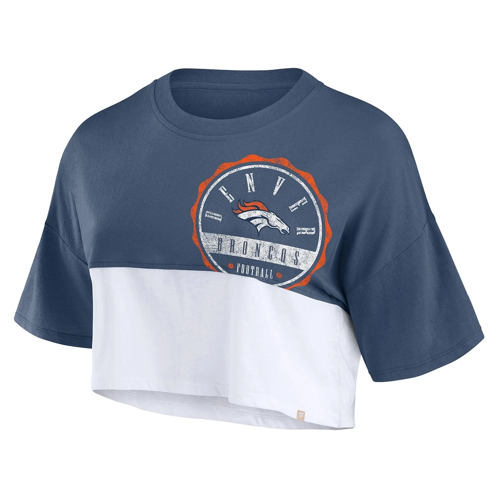 T-shirt court fendu de couleur carrée Fanatics pour femmes, bleu marine/blanc, Denver Broncos