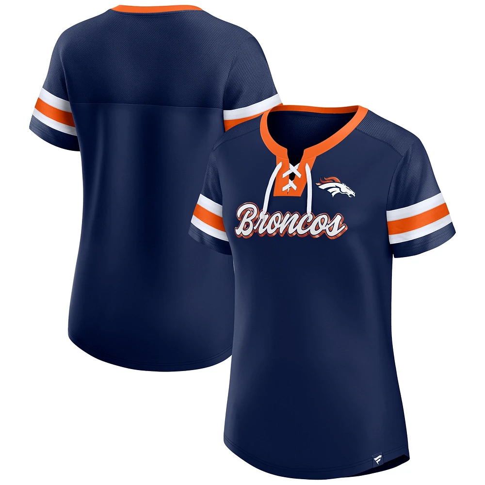 T-shirt à lacets Fanatics pour femmes bleu marine Denver Broncos Original State