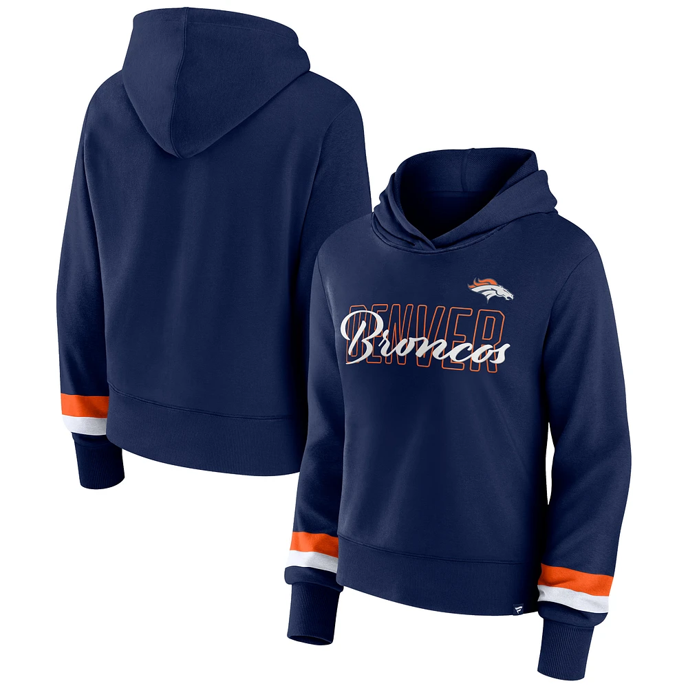 Sweat à capuche Fanatics pour femmes bleu marine Denver Broncos Over Under