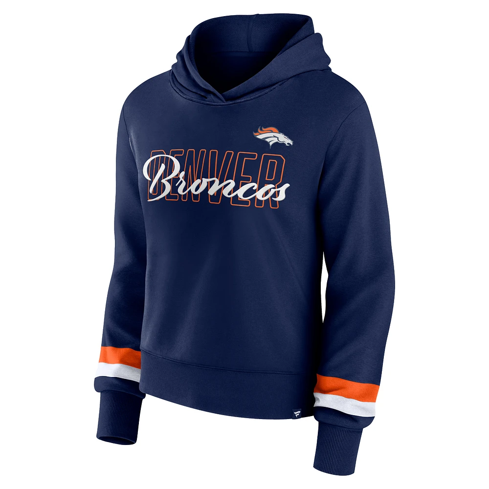 Women's Fanatics  Navy Denver Broncos Over Under Pullover Hoodie