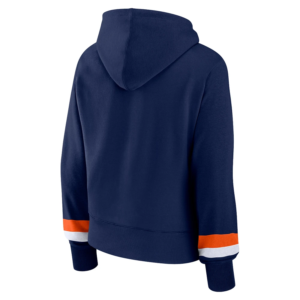 Sweat à capuche Fanatics pour femmes bleu marine Denver Broncos Over Under