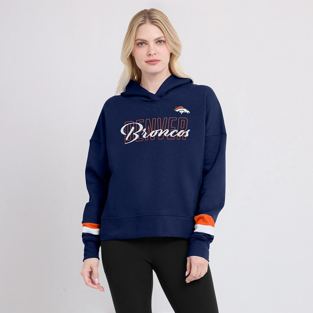 Women's Fanatics  Navy Denver Broncos Over Under Pullover Hoodie