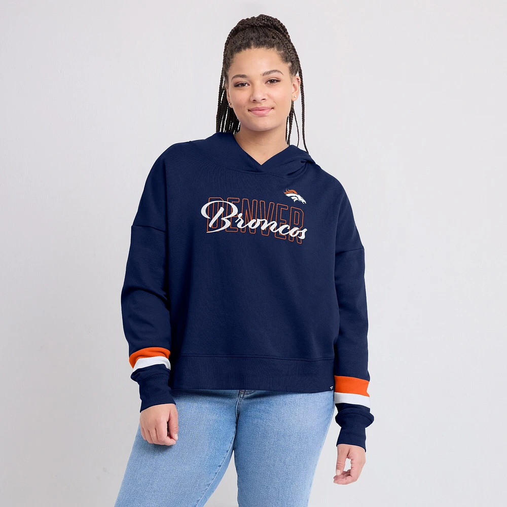 Women's Fanatics  Navy Denver Broncos Over Under Pullover Hoodie