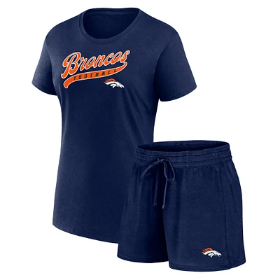 Pack combiné t-shirt et short Fanatics pour femmes, bleu marine, Denver Broncos, Start to Finish