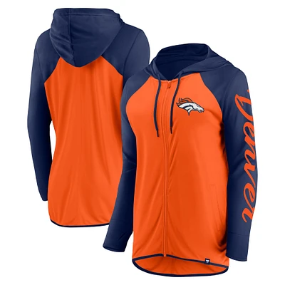 Sweat à capuche entièrement zippé avec inscription Denver Broncos orange/bleu marine Fanatics pour femme