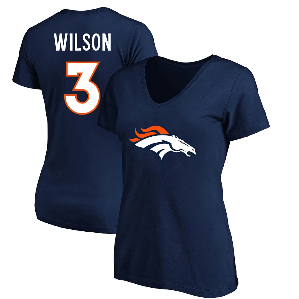 T-shirt col en V taille plus avec nom et numéro de joueur des Broncos Denver Russell Wilson pour femmes Fanatics