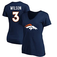 T-shirt col en V taille plus avec nom et numéro de joueur des Broncos Denver Russell Wilson pour femmes Fanatics