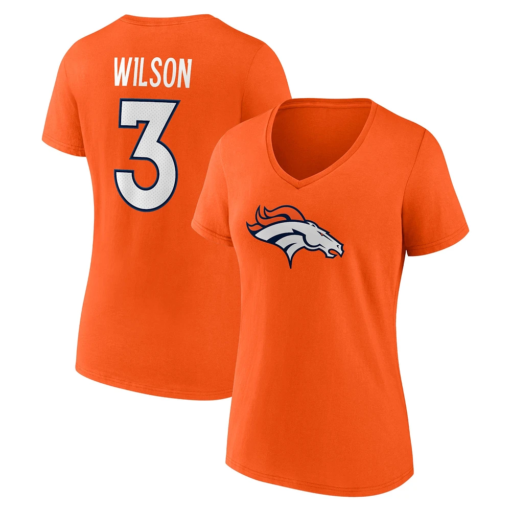 Women's Fanatics Russell Wilson Orange Denver Broncos Player Icon Name & Number V-Neck T-Shirt