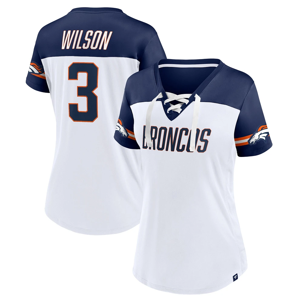 Fanatics pour femmes Russell Wilson Blanc Denver Broncos Athena Nom et numéro Haut à col en V