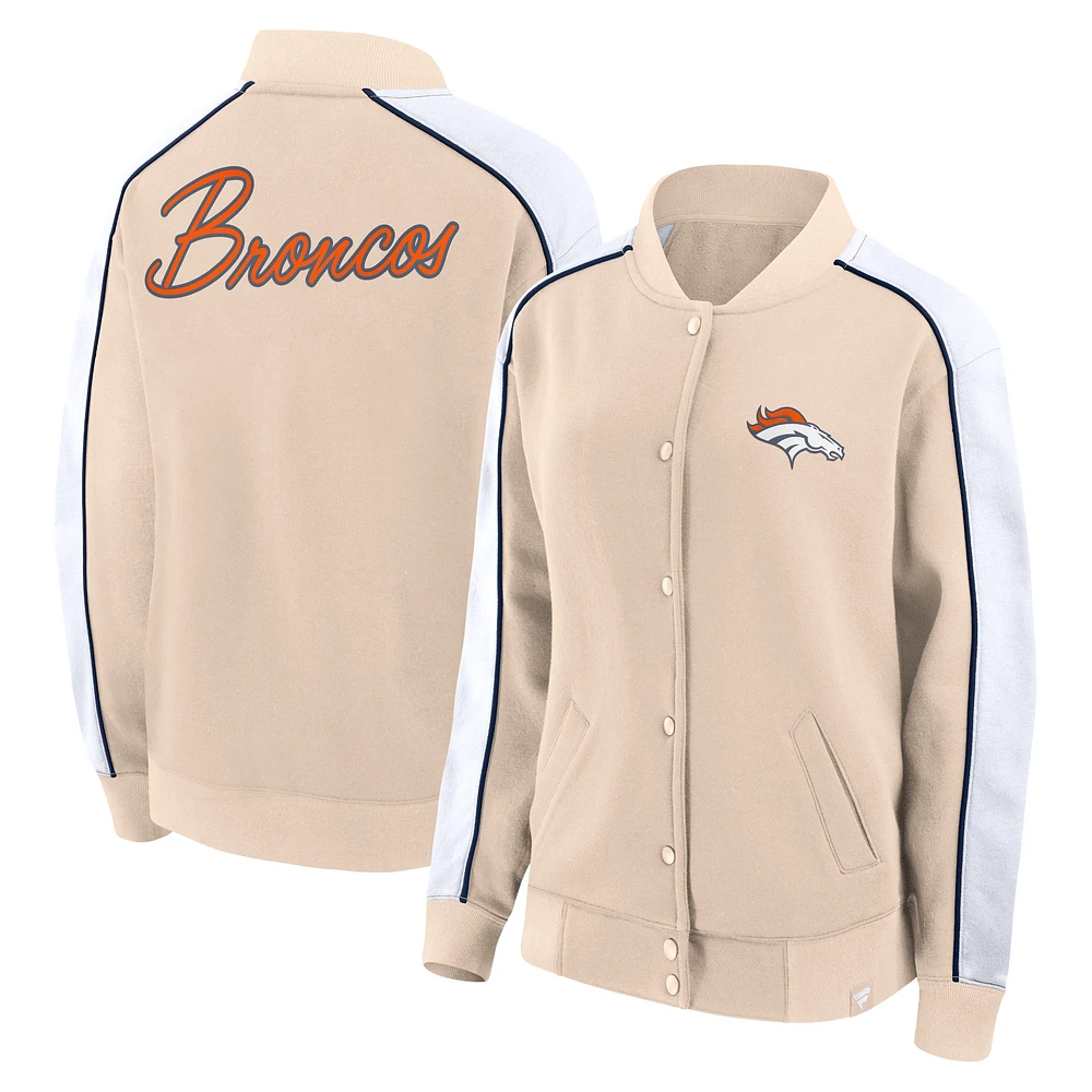 Veste universitaire à bouton-pression Fanatics Tan Denver Broncos Lounge pour femmes