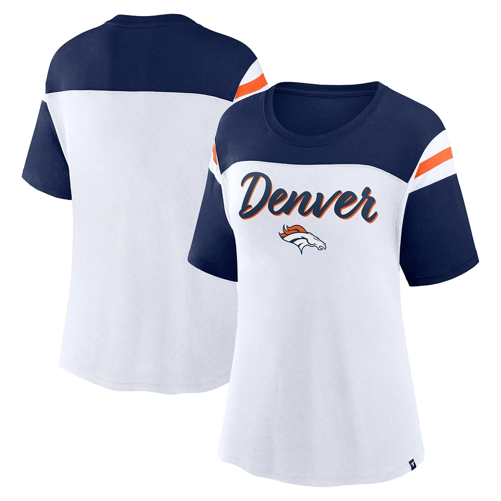 Women's Fanatics White/Navy Denver Broncos Cheer Chant Fashion Crop Top