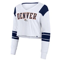 Women's Fanatics  White Denver Broncos Stretch Cropped Fashion Long Sleeve T-Shirt