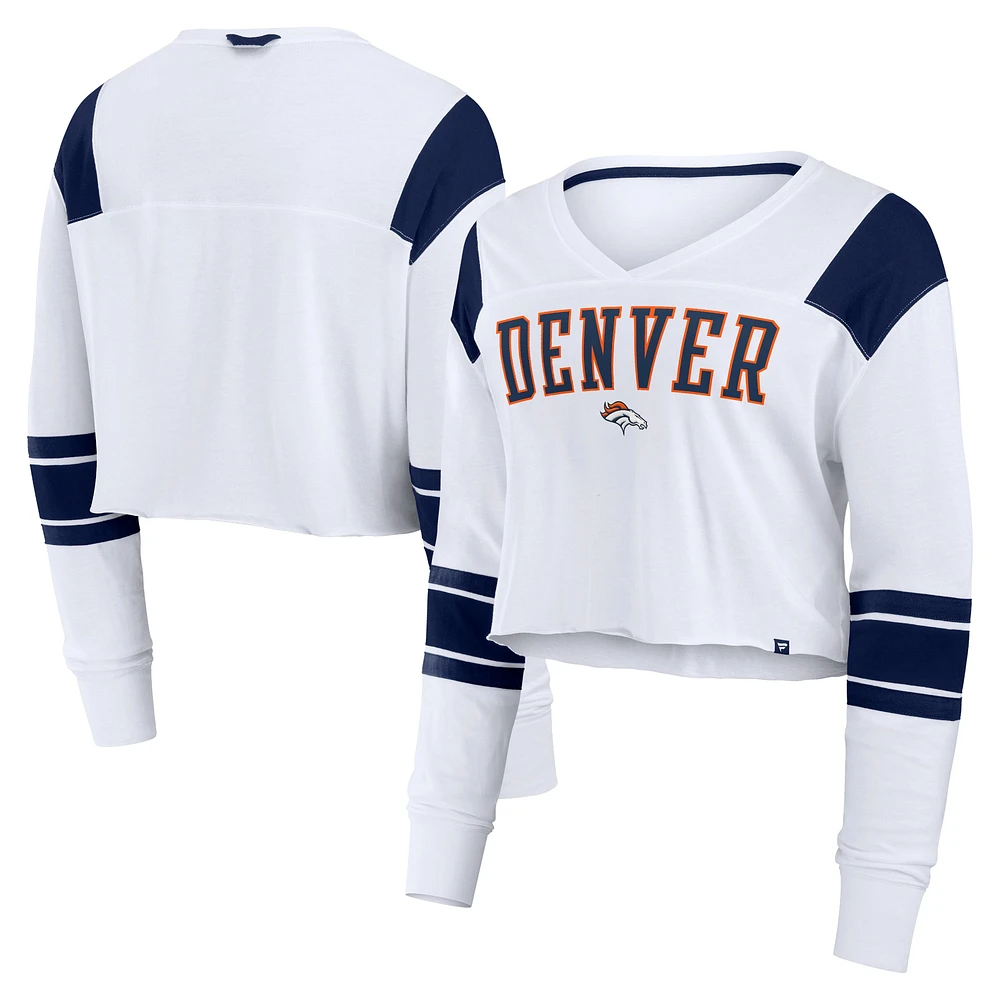 Women's Fanatics  White Denver Broncos Stretch Cropped Fashion Long Sleeve T-Shirt