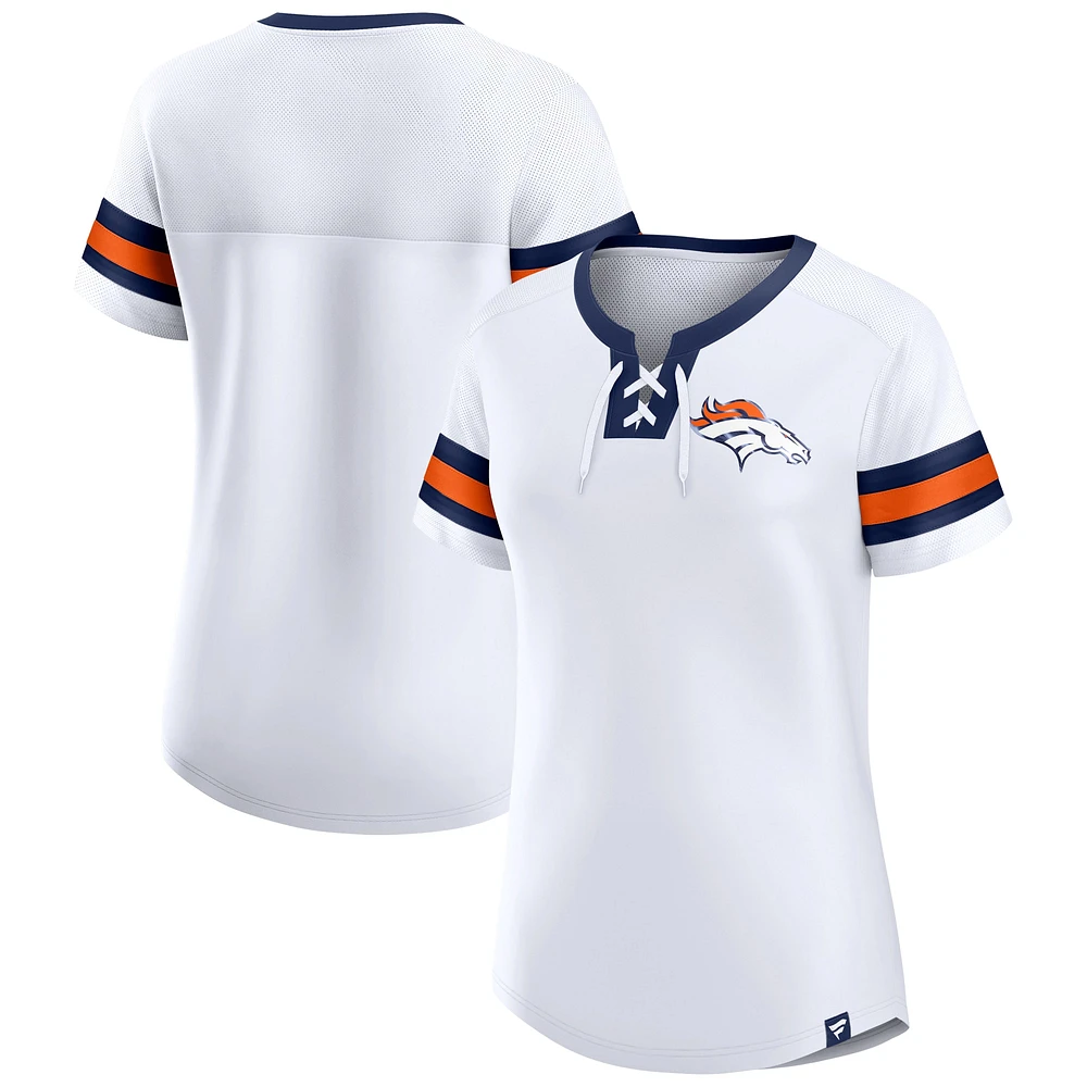 T-shirt à lacets Fanatics pour femmes blanc Denver Broncos Sunday Best